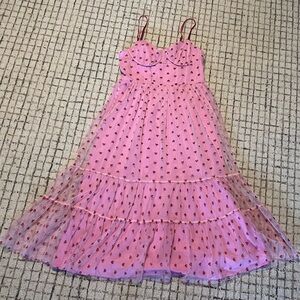 Betsey Johnson Metallic Heart Print Mesh Midi Dress – Size 14 💕